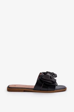 Płaskie Klapki Damskie Z Kokardą Czarne Balinda