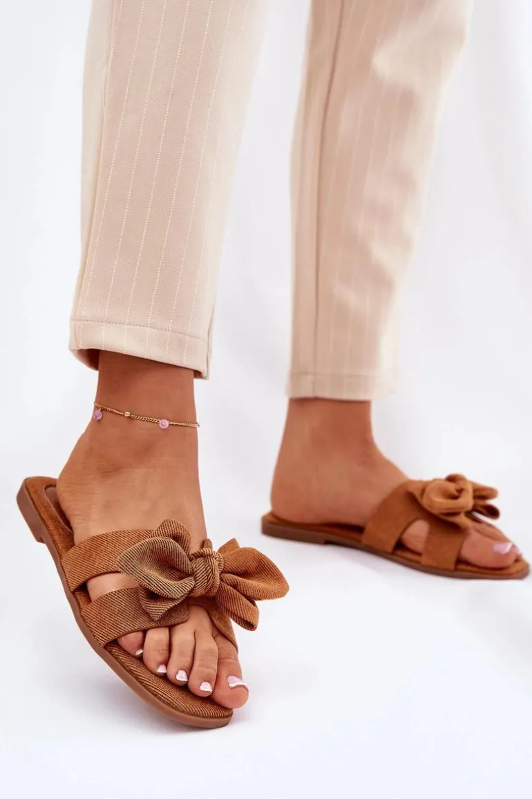 Płaskie Klapki Damskie Z Kokardką Camel Tobin