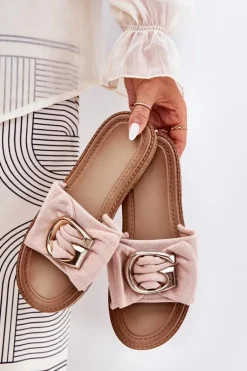 Płaskie Klapki Damskie Z Ozdobnym Detalem Różowe Nellodra