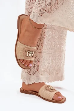 Płaskie Klapki Damskie Z Ozdobnym Detalem Beżowe Nenitta