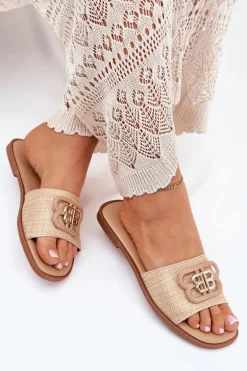 Płaskie Klapki Damskie Z Ozdobnym Detalem Beżowe Nenitta