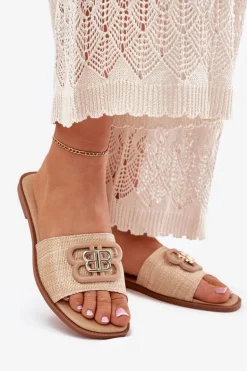 Płaskie Klapki Damskie Z Ozdobnym Detalem Beżowe Nenitta