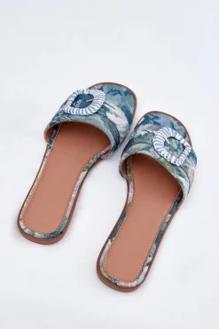 Płaskie Klapki Damskie Z Ozdobną Klamrą Niebieskie Clariola