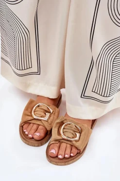 Płaskie Klapki Damskie Z Ozdobnym Detalem Camel Nellodra