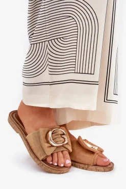 Płaskie Klapki Damskie Z Ozdobnym Detalem Camel Nellodra