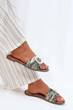 Płaskie Klapki Damskie Z Ozdobną Klamrą Multikolor Clariola