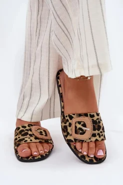 Płaskie Klapki Damskie Z Ozdobną Klamrą Panterka Clariola