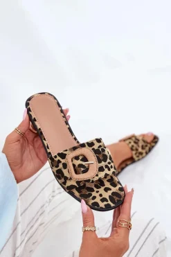 Płaskie Klapki Damskie Z Ozdobną Klamrą Panterka Clariola