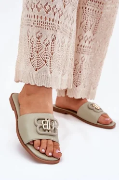 Płaskie Klapki Damskie Z Ozdobnym Detalem Zielone Nenitta