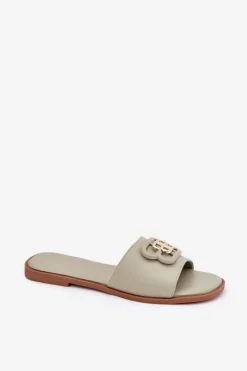 Płaskie Klapki Damskie Z Ozdobnym Detalem Zielone Nenitta