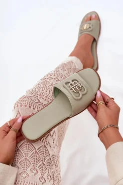 Płaskie Klapki Damskie Z Ozdobnym Detalem Zielone Nenitta