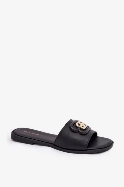 Płaskie Klapki Damskie Z Ozdobnym Detalem Czarne Nenitta