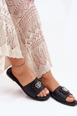Płaskie Klapki Damskie Z Ozdobnym Detalem Czarne Nenitta