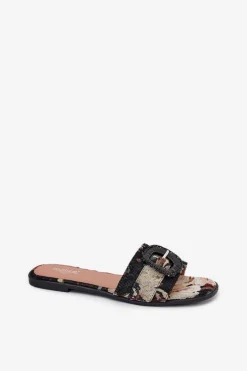 Płaskie Klapki Damskie Z Ozdobną Klamrą Czarne Clariola