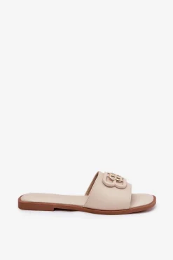 Płaskie Klapki Damskie Z Ozdobnym Detalem Beżowe Nenitta
