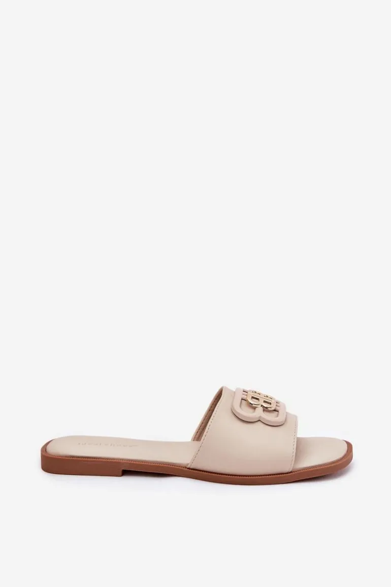 Płaskie Klapki Damskie Z Ozdobnym Detalem Beżowe Nenitta