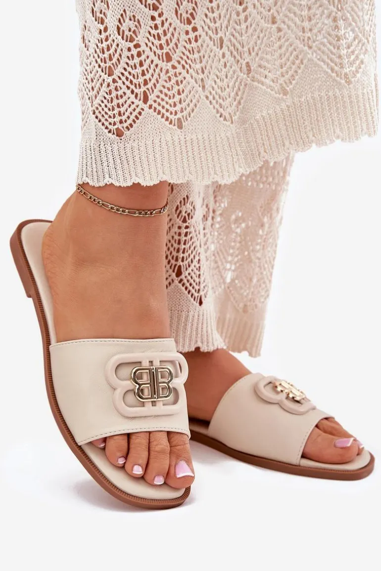 Płaskie Klapki Damskie Z Ozdobnym Detalem Beżowe Nenitta