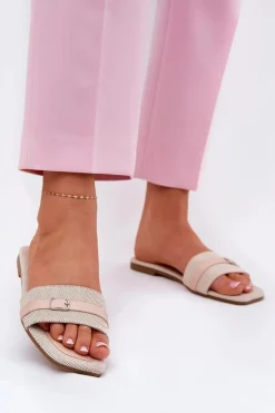 Płaskie Klapki Damskie Z Paskiem I Sprzączką Beżowe Zilina