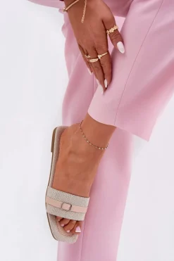 Płaskie Klapki Damskie Z Paskiem I Sprzączką Beżowe Zilina