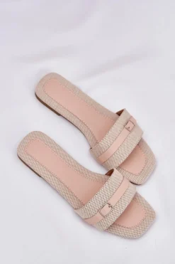 Płaskie Klapki Damskie Z Paskiem I Sprzączką Beżowe Zilina