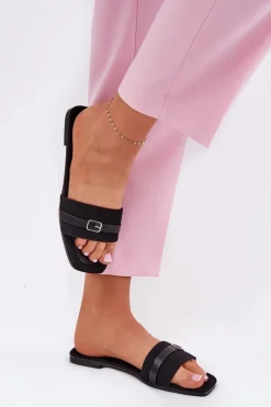 Płaskie Klapki Damskie Z Paskiem I Sprzączką Czarne Zilina