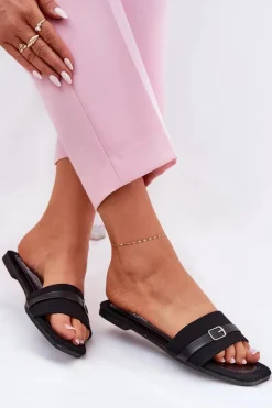 Płaskie Klapki Damskie Z Paskiem I Sprzączką Czarne Zilina