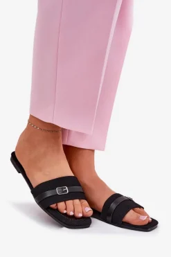 Płaskie Klapki Damskie Z Paskiem I Sprzączką Czarne Zilina