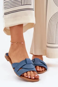 Płaskie Klapki Damskie Z Przeplatającymi Się Paskami Jeansowe Selaenor