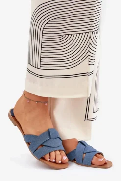 Płaskie Klapki Damskie Z Przeplatającymi Się Paskami Jeansowe Selaenor