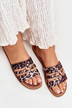 Płaskie Klapki Damskie Ze Złotym Detalem Panterka Noroti