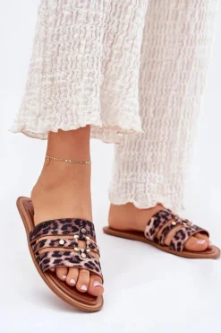 Płaskie Klapki Damskie Ze Złotym Detalem Panterka Noroti