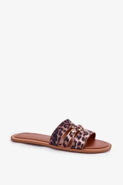 Płaskie Klapki Damskie Ze Złotym Detalem Panterka Noroti