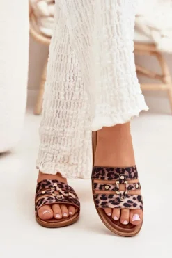 Płaskie Klapki Damskie Ze Złotym Detalem Panterka Noroti