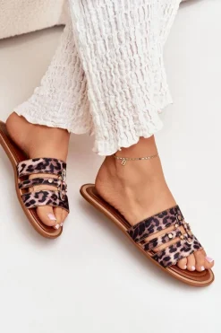 Płaskie Klapki Damskie Ze Złotym Detalem Panterka Noroti