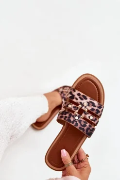 Płaskie Klapki Damskie Ze Złotym Detalem Panterka Noroti