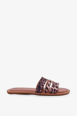 Płaskie Klapki Damskie Ze Złotym Detalem Panterka Noroti