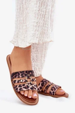 Płaskie Klapki Damskie Ze Złotym Detalem Panterka Noroti