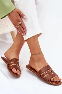 Płaskie Klapki Damskie Ze Złotym Detalem Camel Noroti