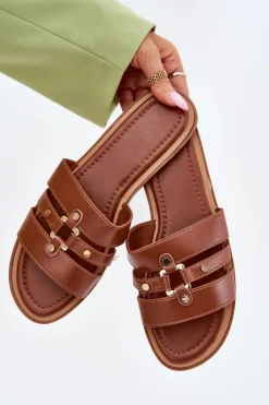 Płaskie Klapki Damskie Ze Złotym Detalem Camel Noroti