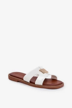 Płaskie Klapki Z Wycięciami I Ozdobą Białe Bohalis