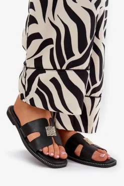 Płaskie Klapki Z Wycięciami I Ozdobą Czarne Bohalis