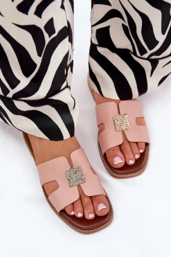 Płaskie Klapki Z Wycięciami I Ozdobą Brudny Róż Bohalis