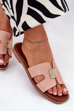 Płaskie Klapki Z Wycięciami I Ozdobą Brudny Róż Bohalis