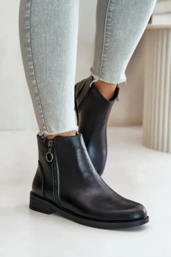 Płaskie Ocieplane Botki Z Niską Cholewką Czarne Kerima