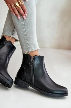 Płaskie Ocieplane Botki Z Niską Cholewką Czarne Kerima