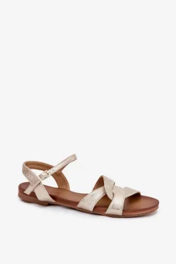 Płaskie Połyskujące Sandały Damskie S.Barski KV51-022 Złote