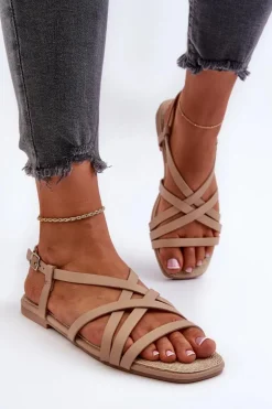 Płaskie Sandały Damskie Big Star NN274012 Beżowe