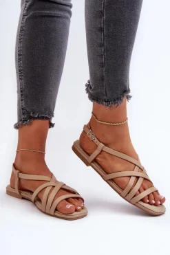 Płaskie Sandały Damskie Big Star NN274012 Beżowe