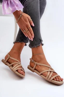 Płaskie Sandały Damskie Big Star NN274012 Beżowe