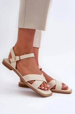 Płaskie Sandały Damskie Z Eko Skóry S.Barski KV27-003 Beżowe